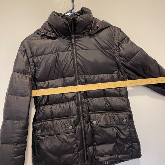 NWOT Lands End Black Hooded Puffer Jacket S (6-8) Red Plaid Lined Interior & Fro - Picture 7 of 8